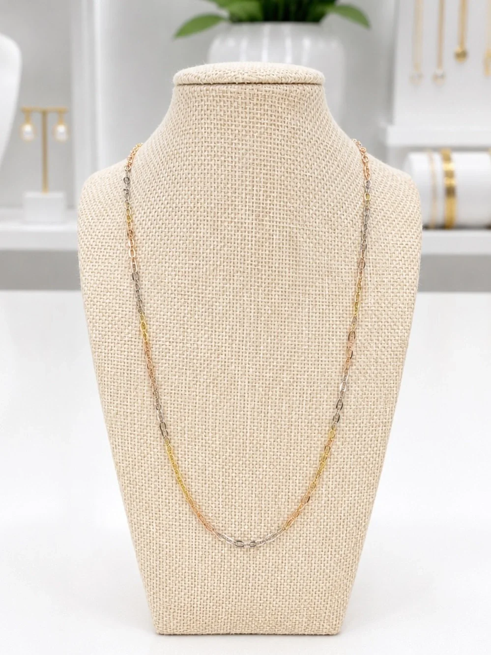TriColor Gold Plated Sterling Silver Chain Necklace-New